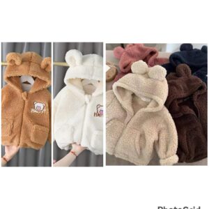 جاكت أطفال "تيدي بير" فرو كثيف - بسوستة وغطاء رأس بأذنين (ألوان شتوية)